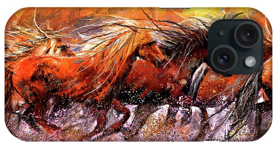Horses Running Wild iPhone Case featuring the painting Wild And Free - Horses Running In The Wild Art by Lourry Legarde
