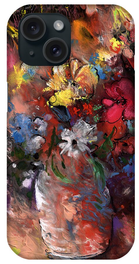 Flowers iPhone Case featuring the painting Wild Flowers Bouquet in A Terracota Vase by Miki De Goodaboom