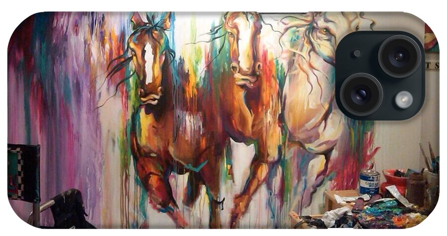 Horses iPhone Case featuring the painting Wild wild horses by Heather Roddy