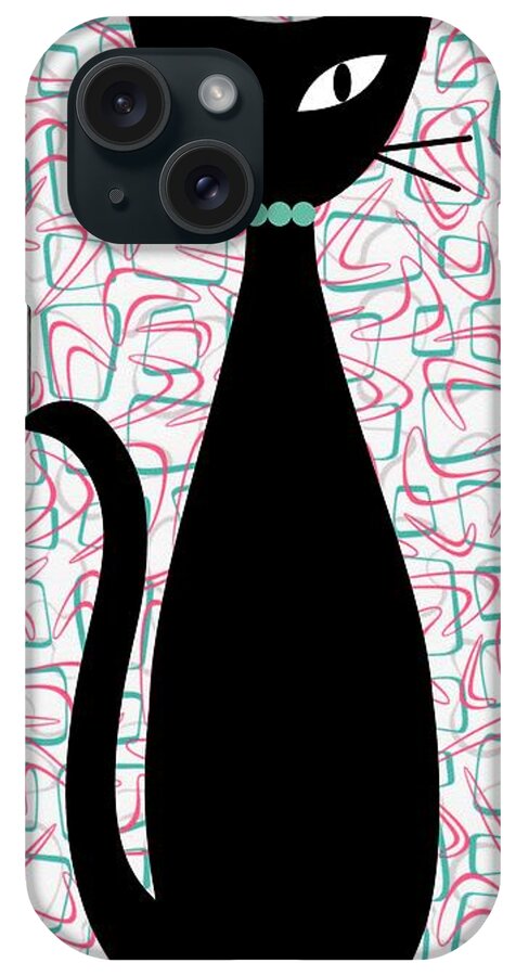 Mid Century Modern iPhone Case featuring the digital art Boomerang Cat in Aqua and Pink by Donna Mibus