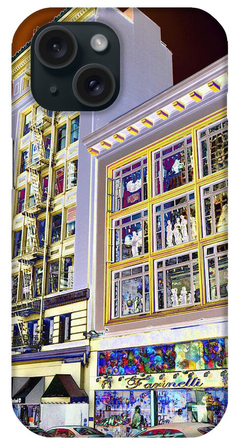 (store Front Windows )( Window Shopping) (san Francisco Shopping)( Store Front Exhibit)( Picture Windows)( Framed Windows)( Window Of Space) iPhone Case featuring the photograph Windows on Exibition by Tom Kelly