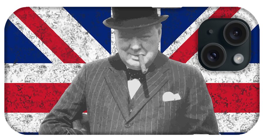 Winston Churchill iPhone Case featuring the painting Winston Churchill and His Flag by War Is Hell Store