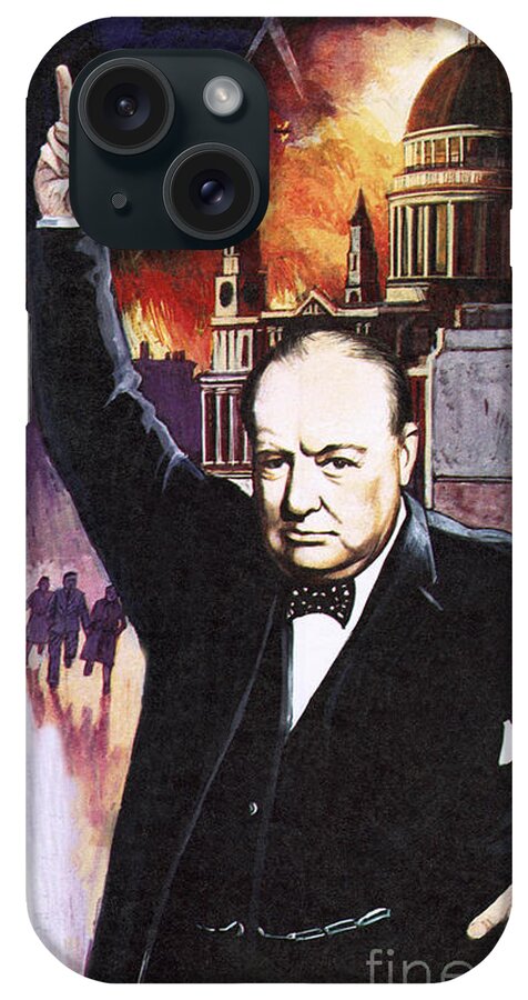 Winston Churchill iPhone Case featuring the painting Winston Churchill during the Blitz by English School