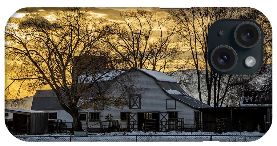 White Barn iPhone Case featuring the photograph Winter Barn at Sunset - Provo - Utah by Gary Whitton