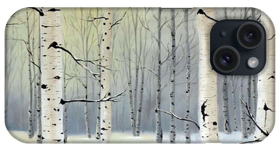 Birch iPhone Case featuring the painting Winter Birch Forest by Julie Peterson