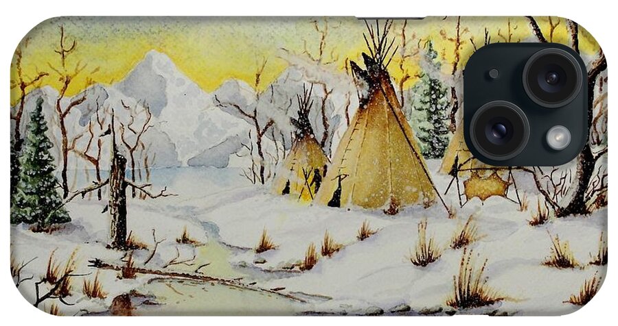 American iPhone Case featuring the painting Winter Camp by Jimmy Smith
