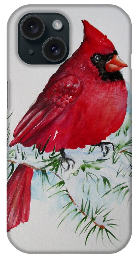 Watercolor iPhone Case featuring the painting Winter Cardinal by April McCarthy-Braca