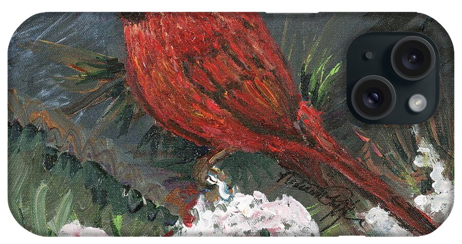 Bird iPhone Case featuring the painting Winter Cardinal by Nadine Rippelmeyer