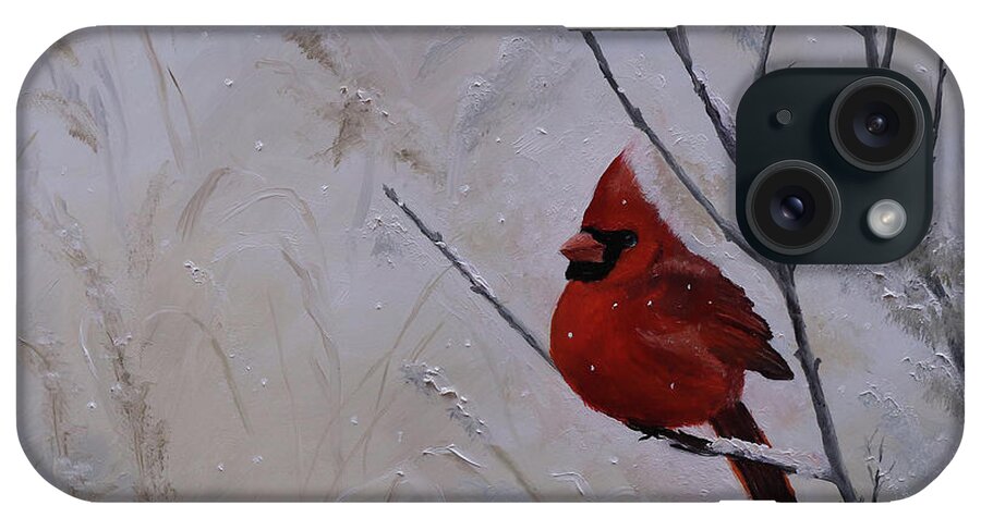 Cardinal iPhone Case featuring the painting Winter Cardinal by Stephen Krieger