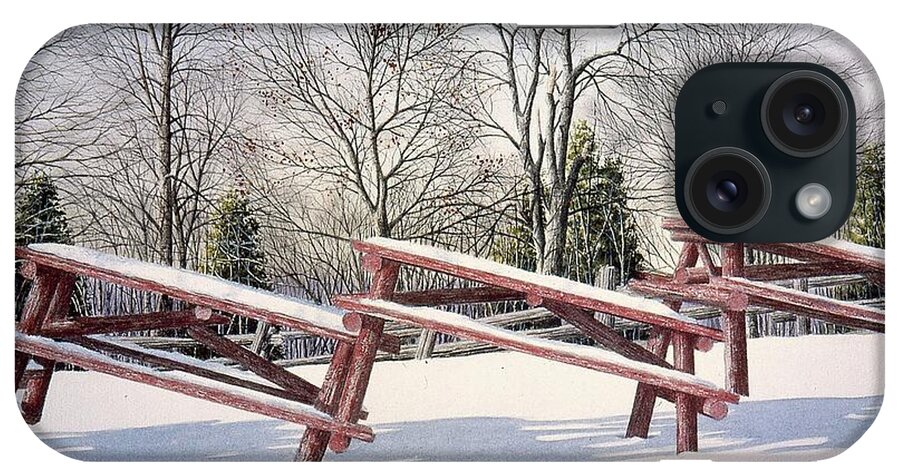 Park- Benches iPhone Case featuring the painting Winter in the Park by Conrad Mieschke