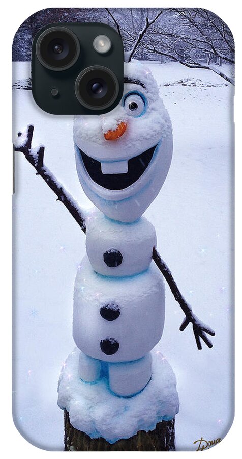Walt Disney's Olaf Snowman Character iPhone Case featuring the sculpture Winter Olaf by Doug Kreuger