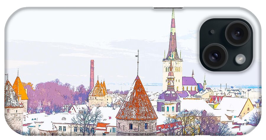Tallinn iPhone Case featuring the digital art Winter Skyline of Tallinn Estonia by Anthony Murphy