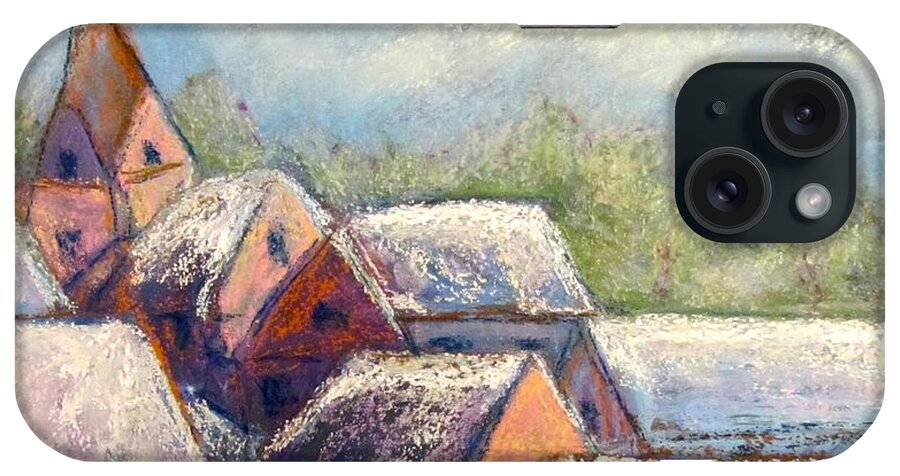 Snow iPhone Case featuring the pastel Winter Village by Barbara O'Toole