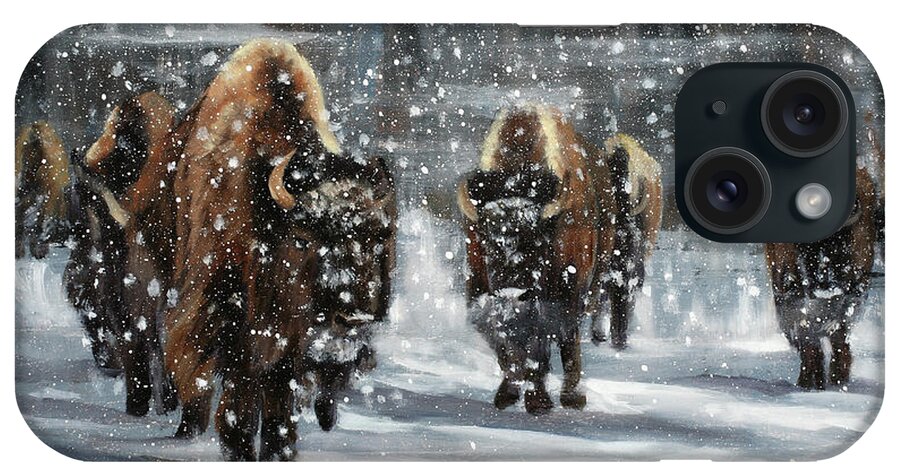 Buffalo iPhone Case featuring the painting Winter Walk by Sandi Snead