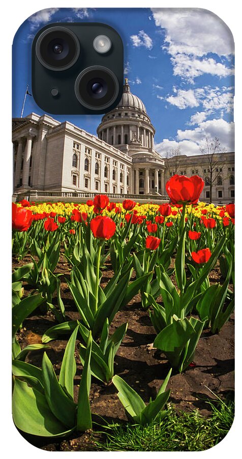 Wi iPhone Case featuring the photograph Wisconsin Capitol and Tulips 3 by Steven Ralser