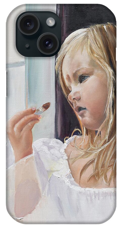 Portrait Of A Young Girl iPhone Case featuring the painting Wishful Thinking - Megan - Signed by Jan Dappen