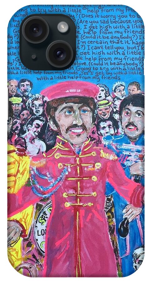 John Lennon Paul Mccartney George Harrison Ringo Starr Sgt. Pepper's Lonely Hearts Club Band 1967 The Beatles iPhone Case featuring the painting With A Little Help From My Friends by Jonathan Morrill