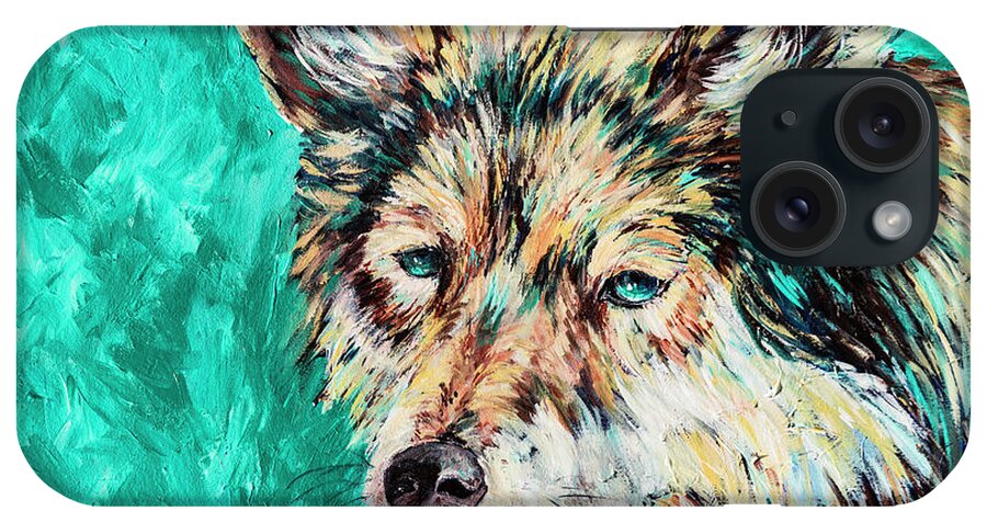 Wolf iPhone Case featuring the painting Wolf in Turquoise by Sally Quillin