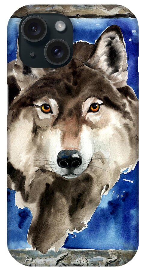 Wolf iPhone Case featuring the painting Wolf by Nadi Spencer
