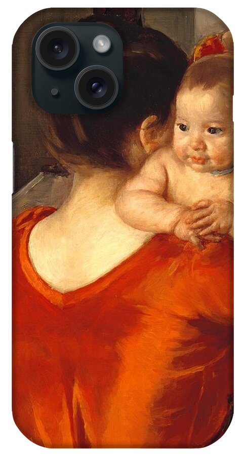 Mary Cassatt (american iPhone Case featuring the painting Woman in a Red Bodice and Her Child by MotionAge Designs