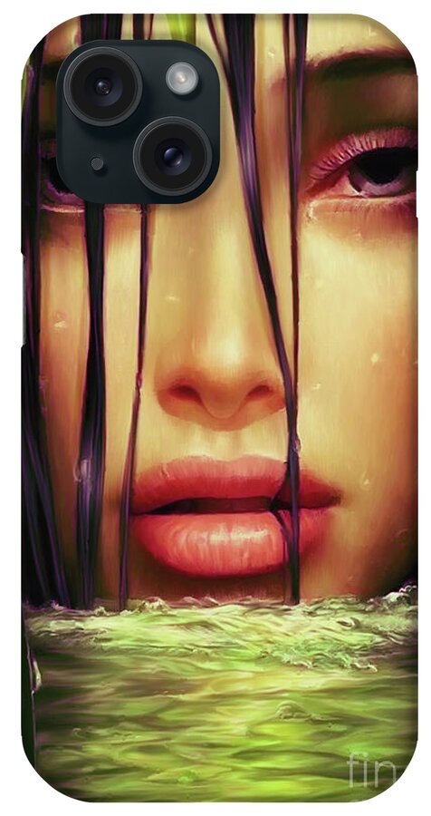Surreal iPhone Case featuring the painting Woman in the lake by Gull G