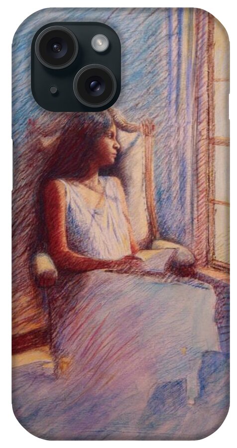 Woman In Peaceful Repose iPhone Case featuring the pastel Woman Reading by Window by Herschel Pollard
