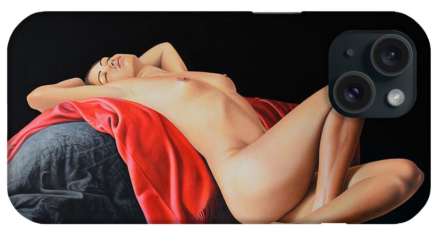 Nude iPhone Case featuring the painting Woman Resting on a Red Cloth by Horacio Cardozo