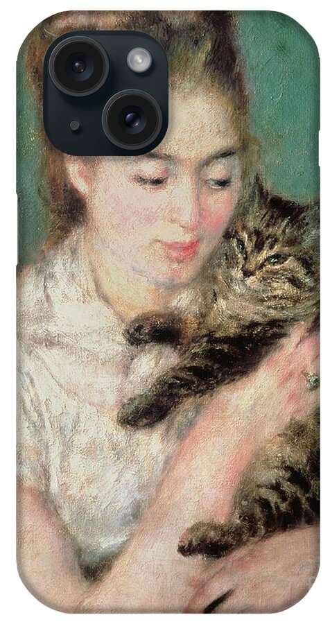 Woman With A Cat iPhone Case featuring the painting Woman with a Cat by Pierre Auguste Renoir