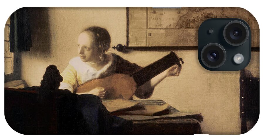 Woman With A Lute iPhone Case featuring the painting Woman with a Lute by Vermeer by Jan Vermeer