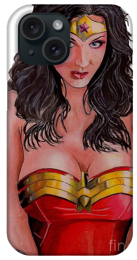 Wonder iPhone Case featuring the drawing Wonder Woman 3 by Bill Richards
