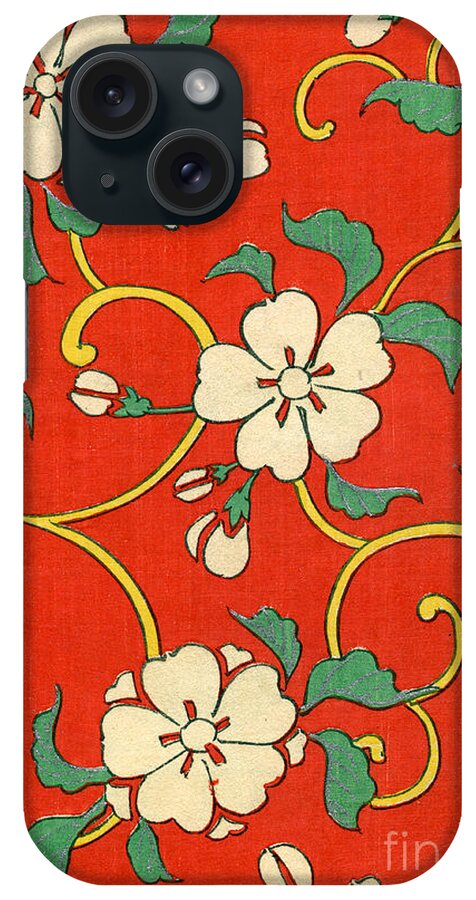 Red iPhone Case featuring the painting Woodblock Print of Apple Blossoms by Japanese School