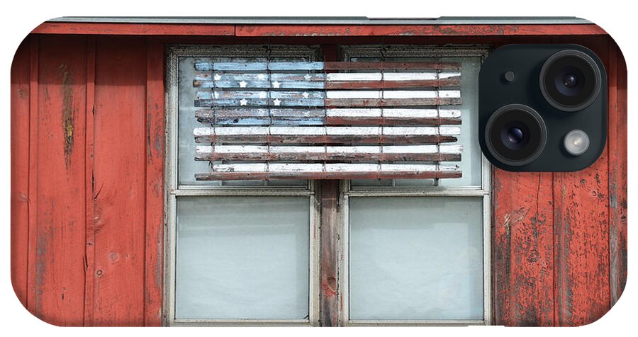 Flag iPhone Case featuring the photograph Wooden American Flag on Red Barn by Catherine Sherman