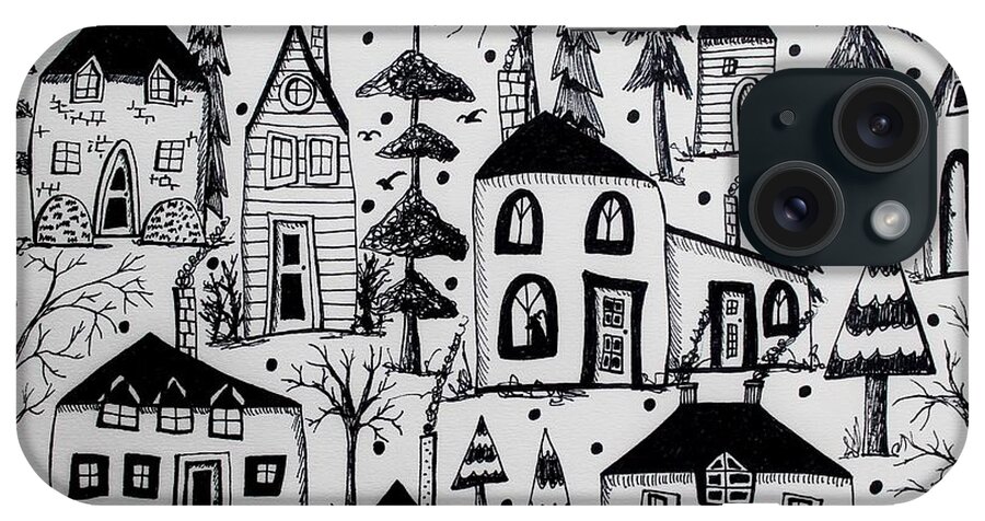 Houses Drawing iPhone Case featuring the drawing Woodsy Village by Karla Gerard