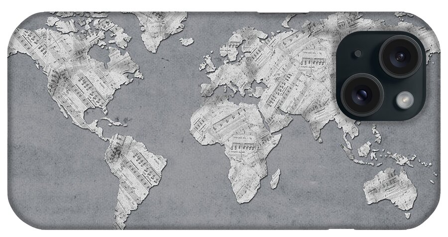 World Map iPhone Case featuring the digital art World Map Music 11 by Bekim M