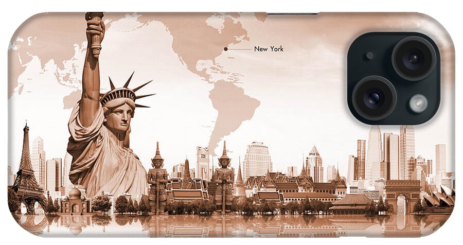 Statue Of Liberty iPhone Case featuring the painting World of New York 01 by Gull G