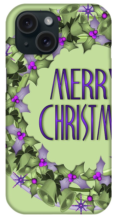 Merry iPhone Case featuring the digital art Wreath of Bells and Holly by Tara Hutton