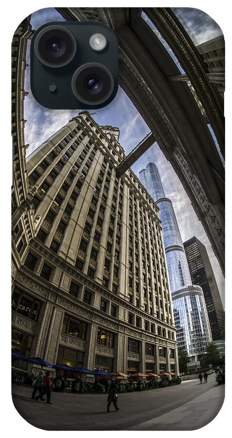 Trump Tower iPhone Case featuring the photograph Wrigley and Trump a fisheye view by Sven Brogren