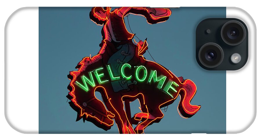 Jackson Hole iPhone Case featuring the photograph Wyoming Cowboy Vintage Neon Sign by Gigi Ebert