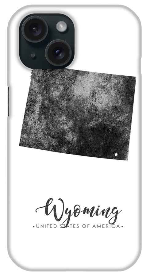 Wyoming iPhone Case featuring the mixed media Wyoming State Map Art - Grunge Silhouette by Studio Grafiikka