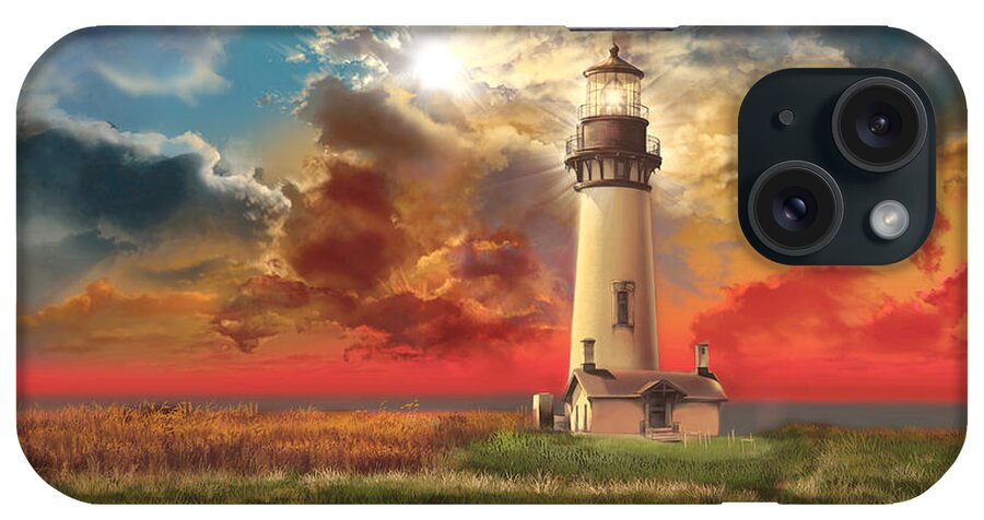 Lighthouse iPhone Case featuring the painting Yaquina Head Lighthouse by Bekim M