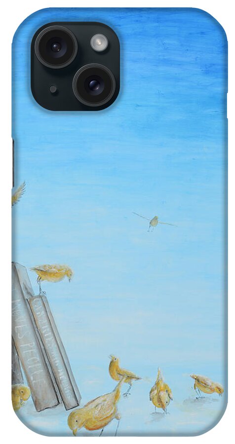 Canaries iPhone Case featuring the painting Yellow Birds in the Blue3 by Nik Helbig