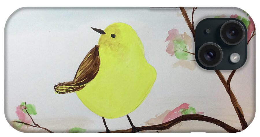 Watercolor Painting iPhone Case featuring the painting Yellow Chickadee on a branch by Martin Valeriano