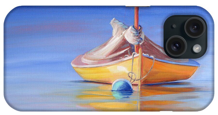 Vineyard Colors iPhone Case featuring the painting Yellow Hull Sailboat IV by Trina Teele