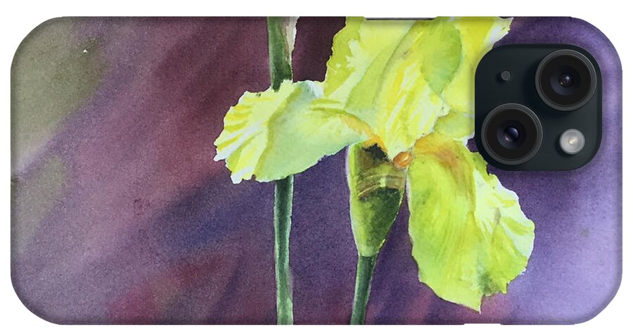 Yellow Iris iPhone Case featuring the painting Yellow Iris by Watercolor Meditations