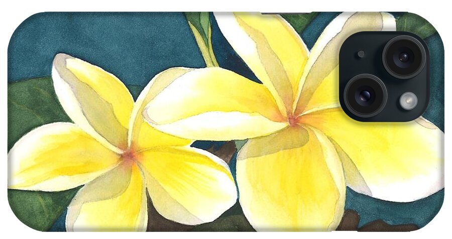 Hao Aiken iPhone Case featuring the painting Yellow Plumerias II - Watercolor by Hao Aiken
