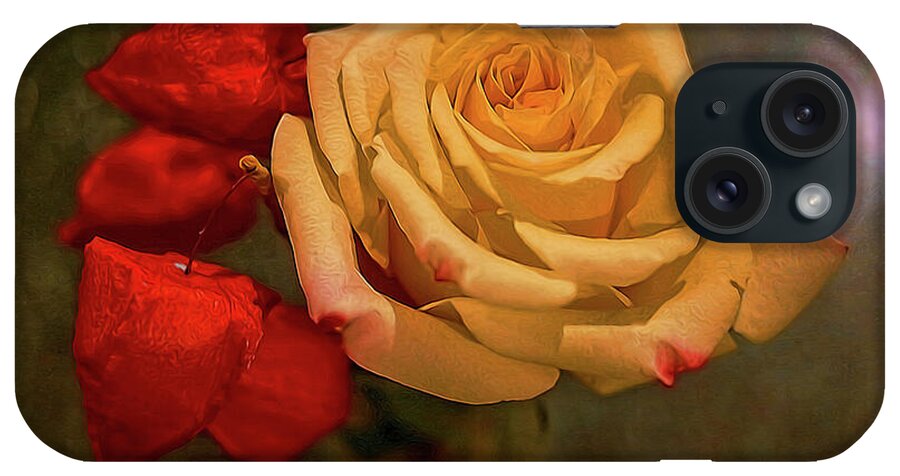 Yellow iPhone Case featuring the photograph Yellow Rose and Chinese Lanterns by Diana Mary Sharpton