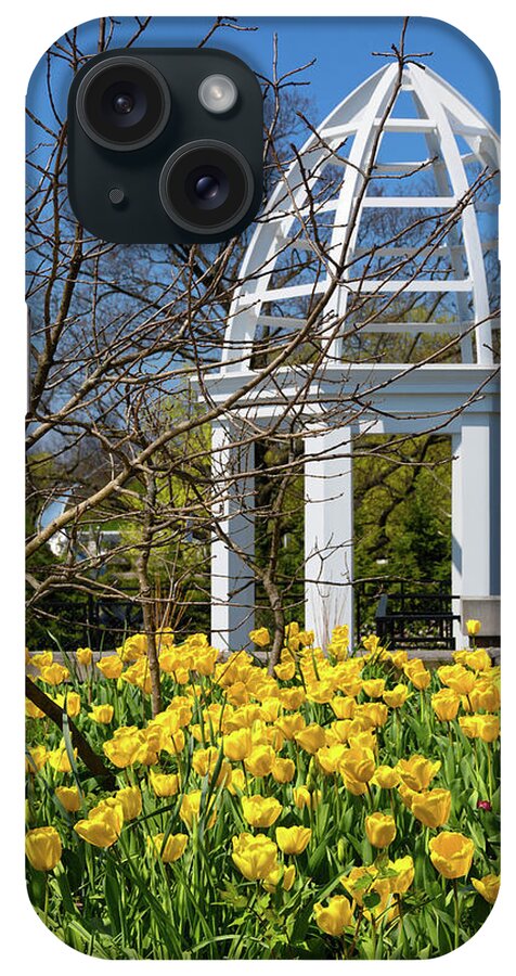 Tulip iPhone Case featuring the photograph Yellow Tulips and Gazebo by Tom Mc Nemar