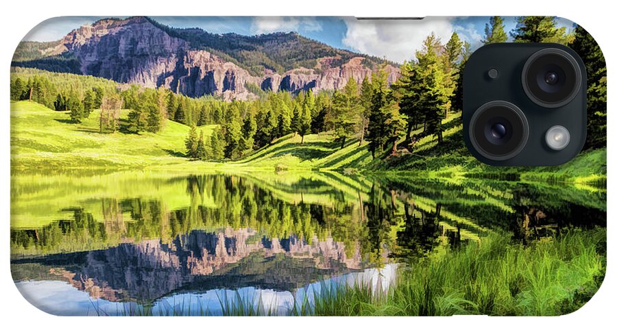 Yellowstone iPhone Case featuring the painting Yellowstone National Park Trout Lake by Christopher Arndt