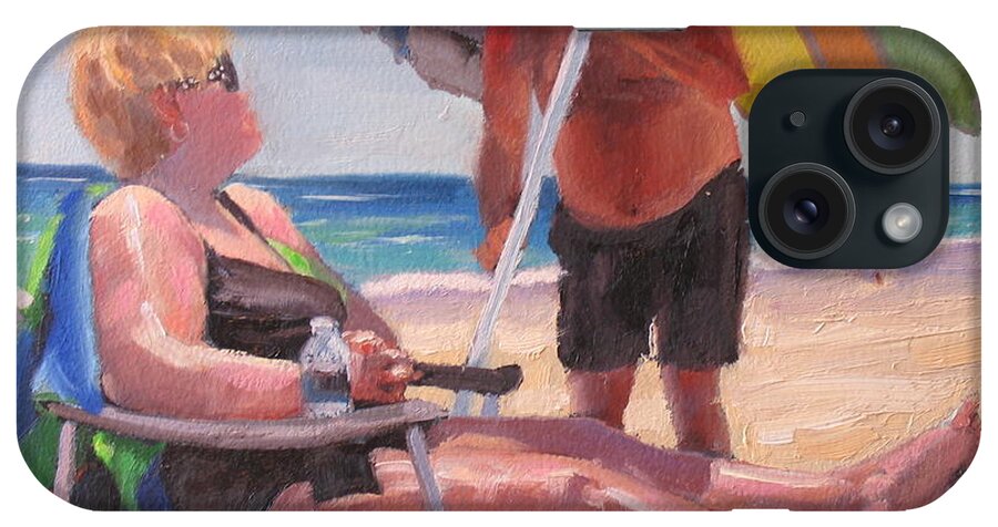 Beach Scene iPhone Case featuring the painting Yes Dear by Laura Lee Zanghetti