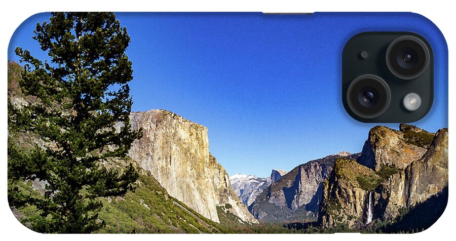 California iPhone Case featuring the photograph Yosemite Bridal Fall and Half Dome with Dry Brush Effect by Roslyn Wilkins